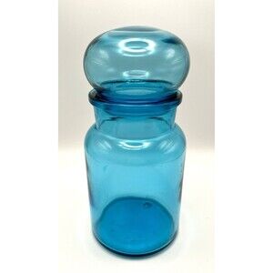 Vintage Blue Apothecary Bubble Jar MCM Belgium 7" GLASS RETRO 1960'S